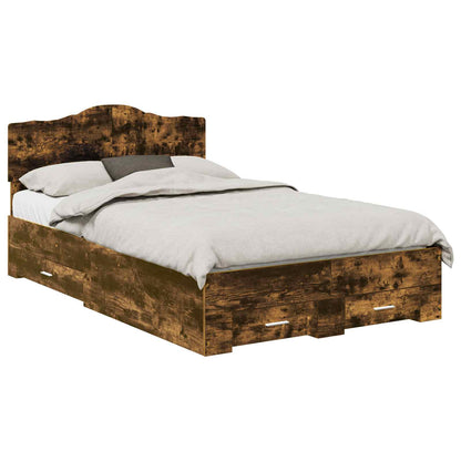 Bed Frame with Drawer Smoked Oak 120 x 190 cm Engineered Wood