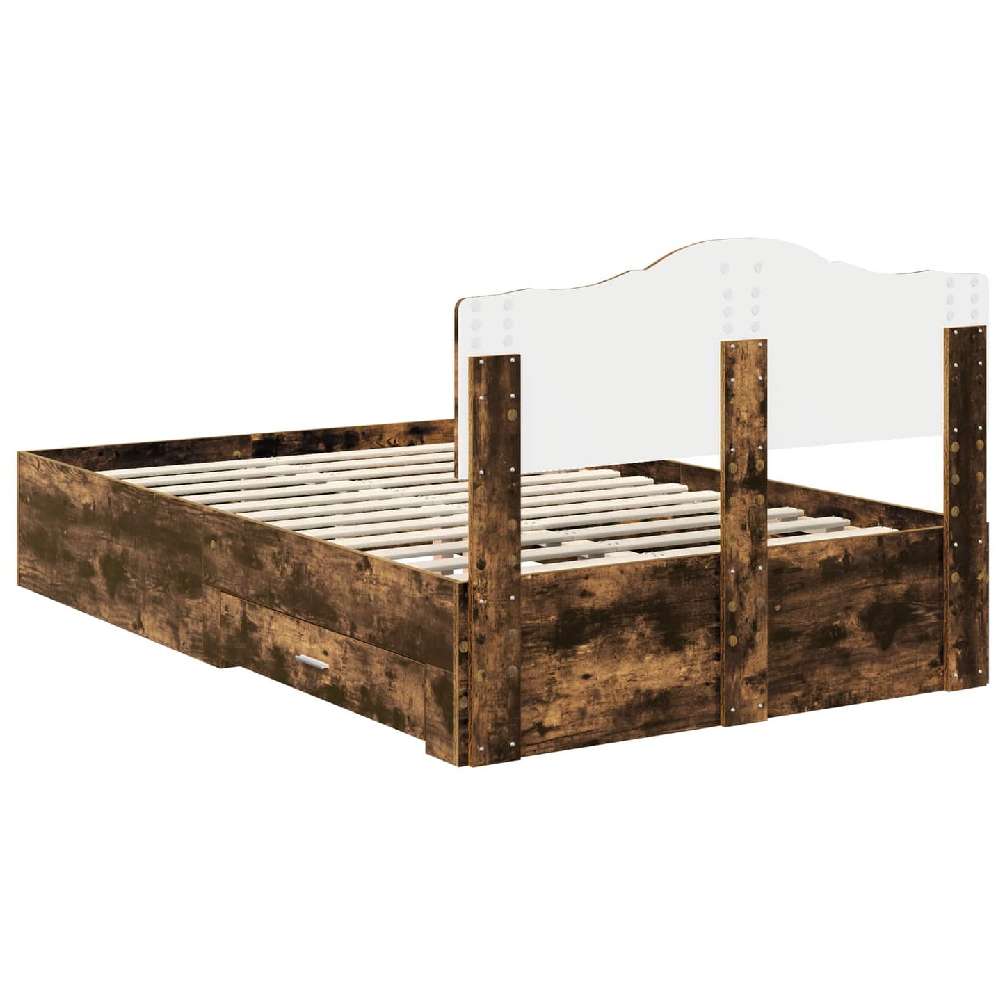 Bed Frame with Drawer Smoked Oak 120 x 190 cm Engineered Wood
