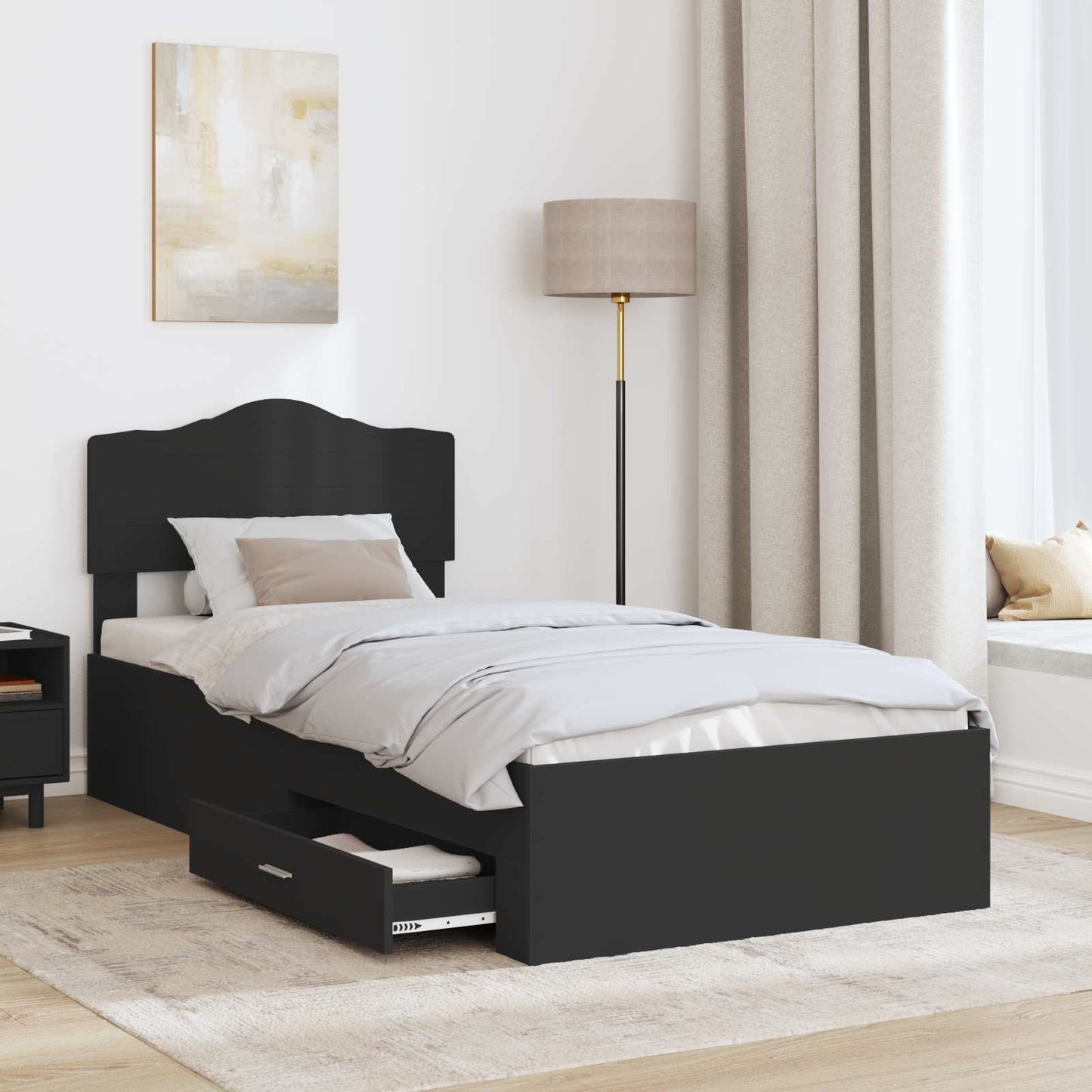 Bed Frame with Headboard Black 100 x 200 cm Engineered Wood