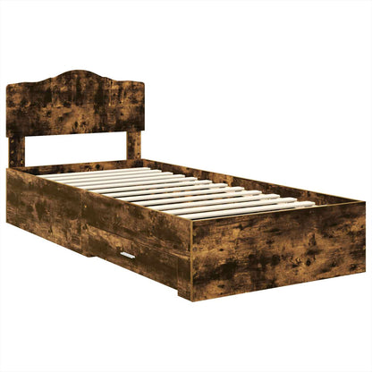 Bed Frame with Drawer Smoked Oak 100 x 200 cm Engineered Wood