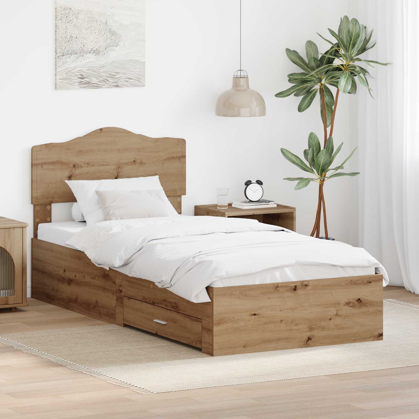 Bed Frame with Drawer Artisan Oak 100 x 200 cm Engineered Wood