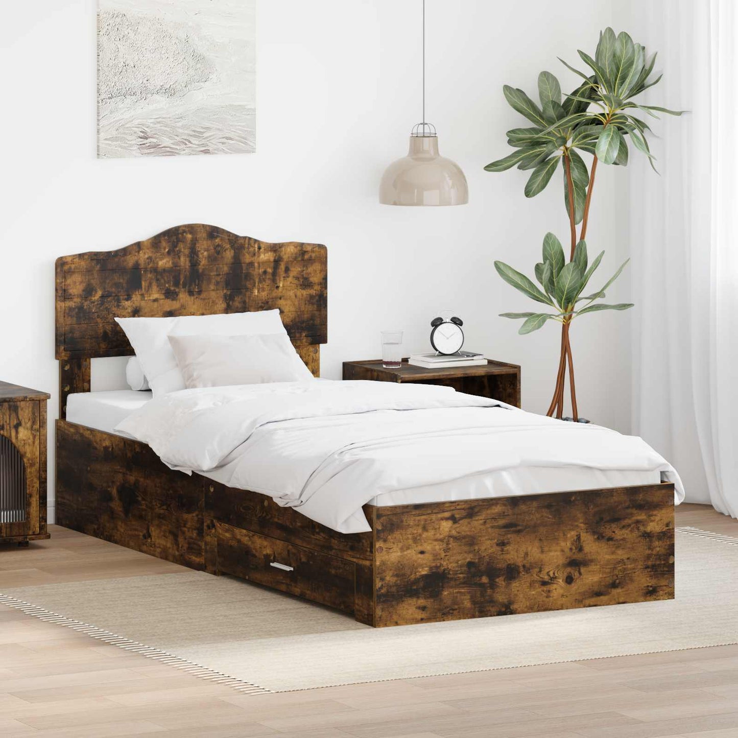 Bed Frame with Headboard Smoked Oak 90 x 200 cm Engineered Wood