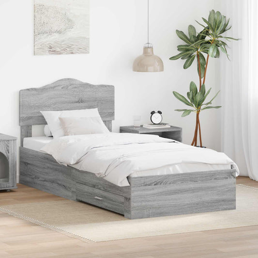 Bed Frame with Drawer Grey Sonoma 90 x 200 cm Engineered Wood