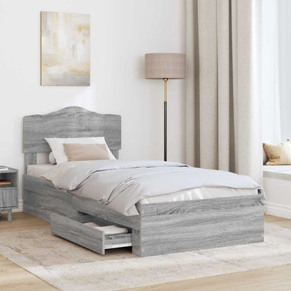 Bed Frame with Drawer Grey Sonoma 90 x 200 cm Engineered Wood