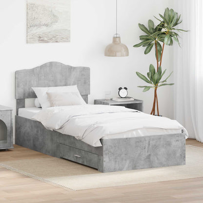 Bed Frame with Drawer Concrete Grey 90 x 190 cm Engineered Wood