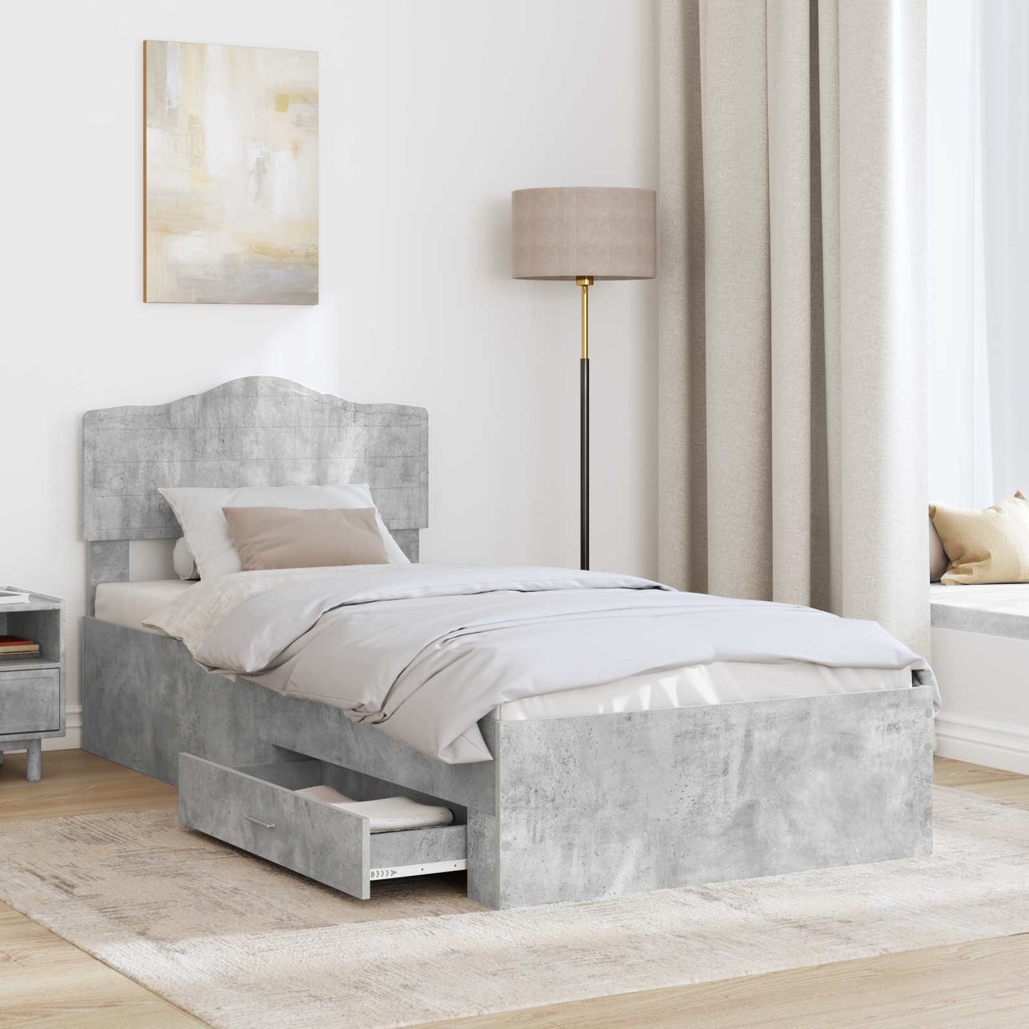 Bed Frame with Drawer Concrete Grey 90 x 190 cm Engineered Wood