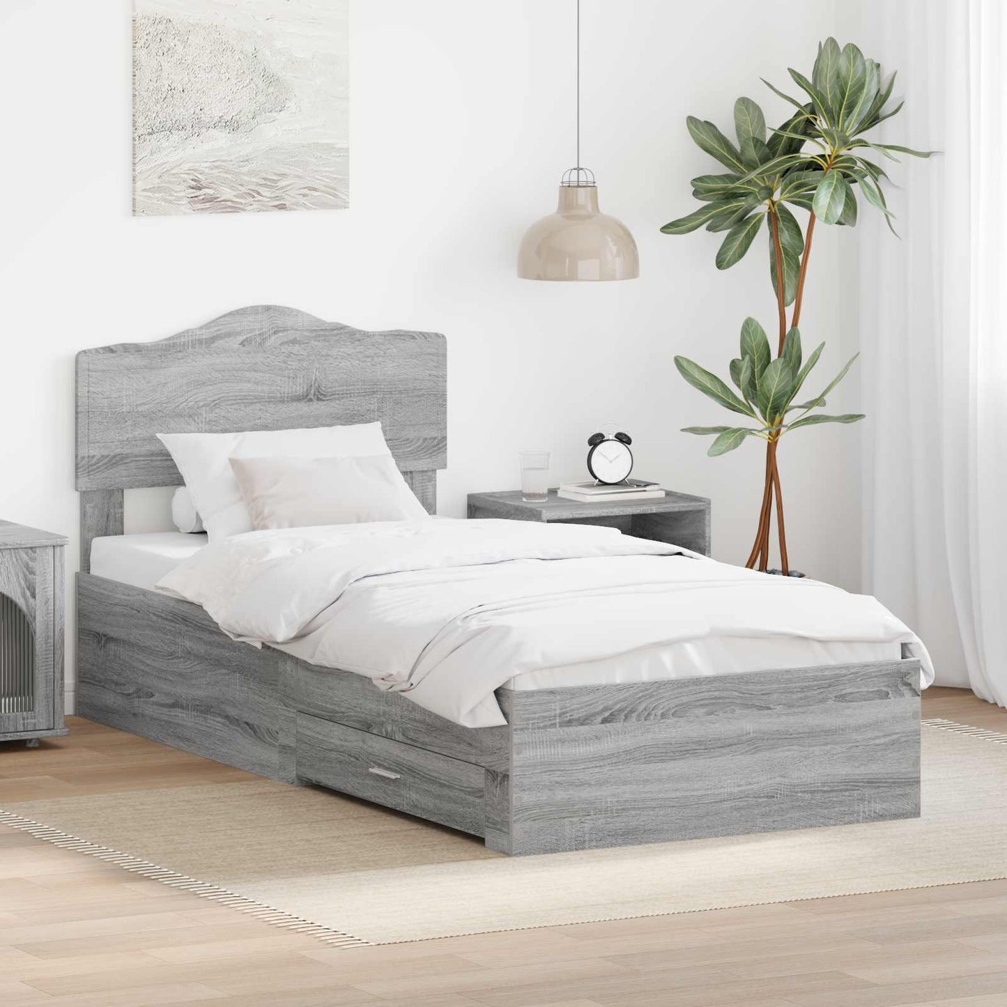 Bed Frame with Drawer Grey Sonoma 90 x 190 cm Engineered Wood