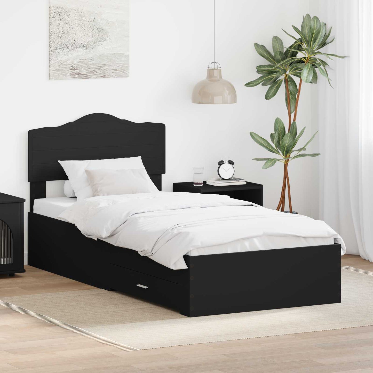 Bed Frame with Headboard Black 70 x 190 cm Engineered Wood