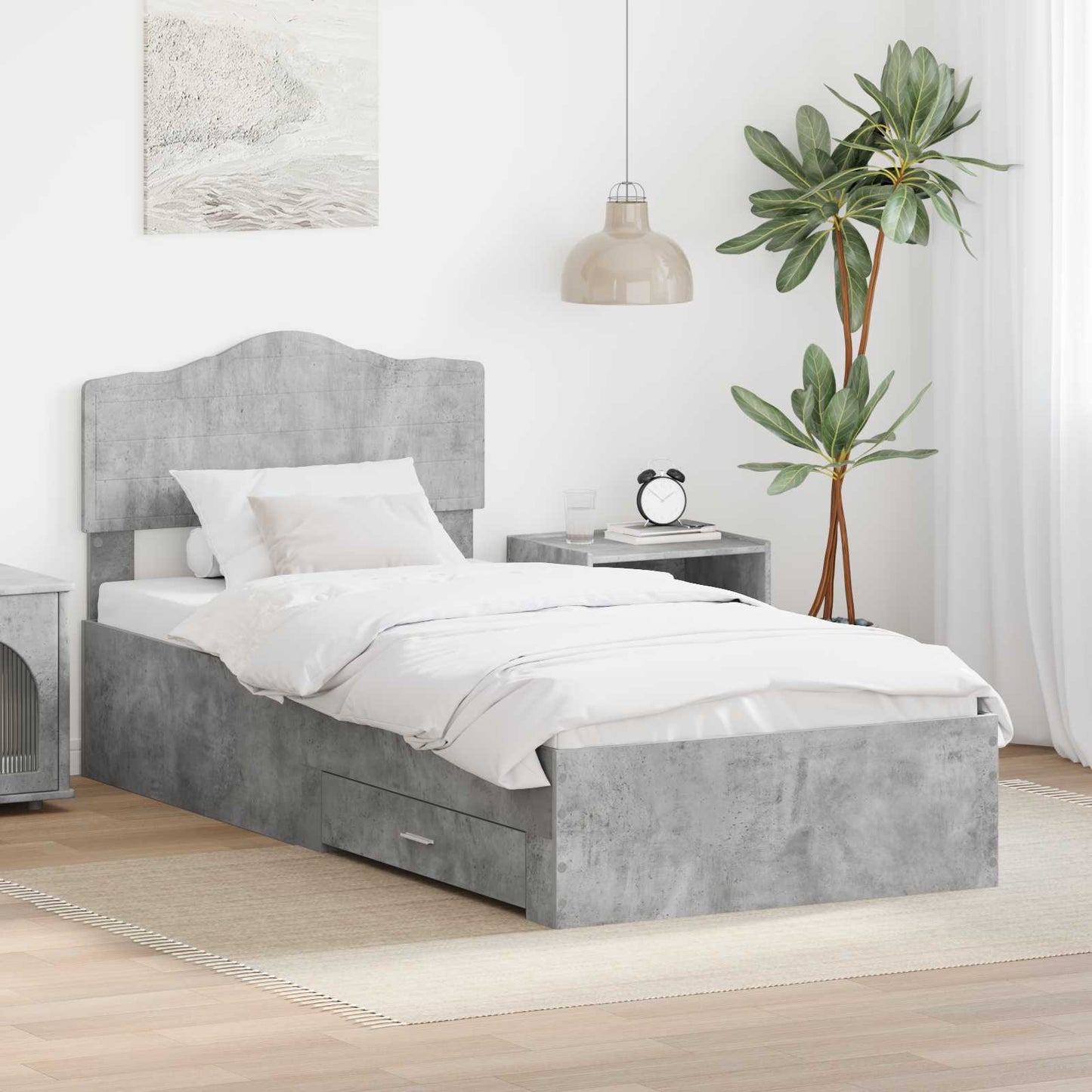 Bed Frame with Drawer Concrete Grey 70 x 190 cm Engineered Wood