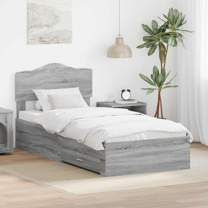 Bed Frame with Drawer Grey Sonoma 70 x 190 cm Engineered Wood