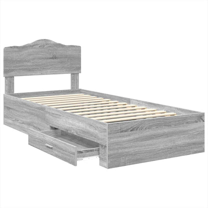 Bed Frame with Drawer Grey Sonoma 70 x 190 cm Engineered Wood