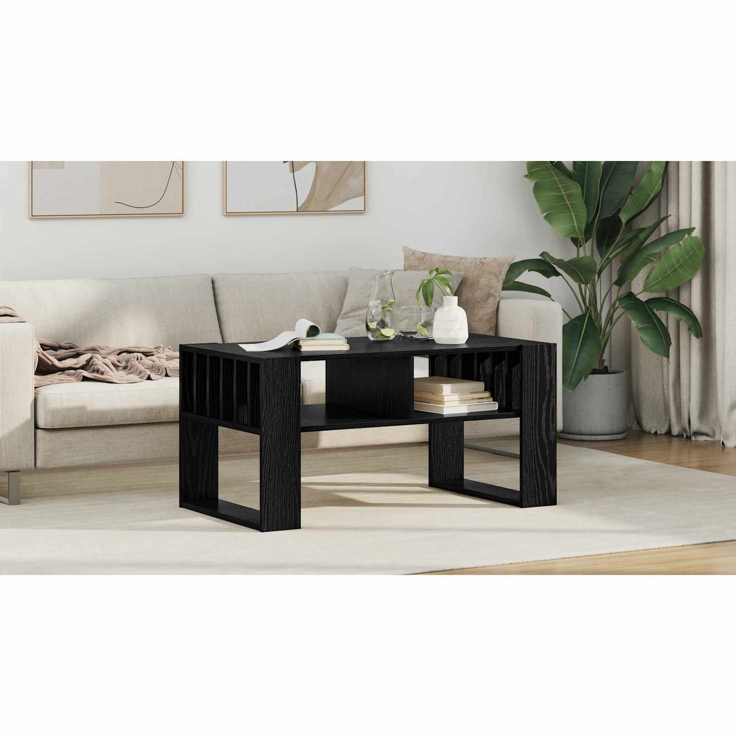 Coffee Table Black Oak 92 x 49.5 x 45 cm Engineered Wood