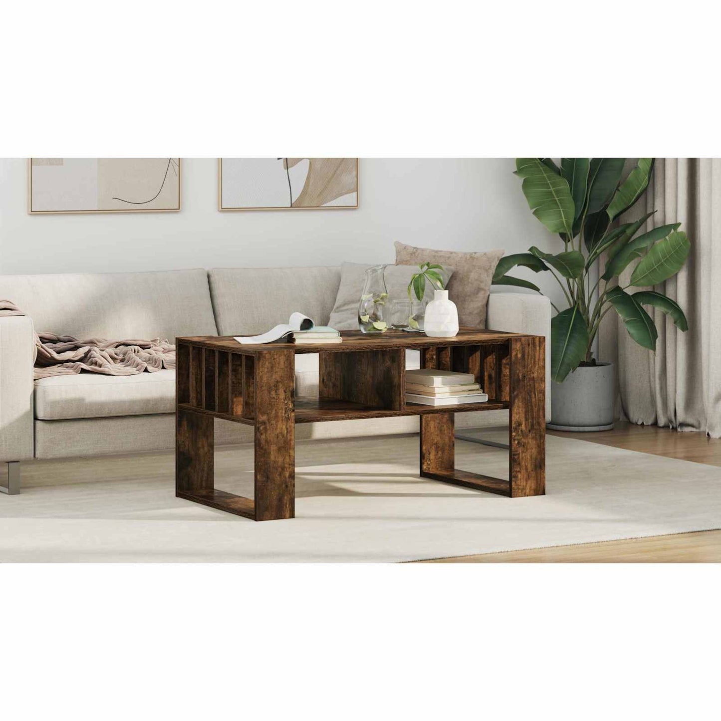 Coffee Table Smoked Oak 92 x 49.5 x 45 cm Engineered Wood