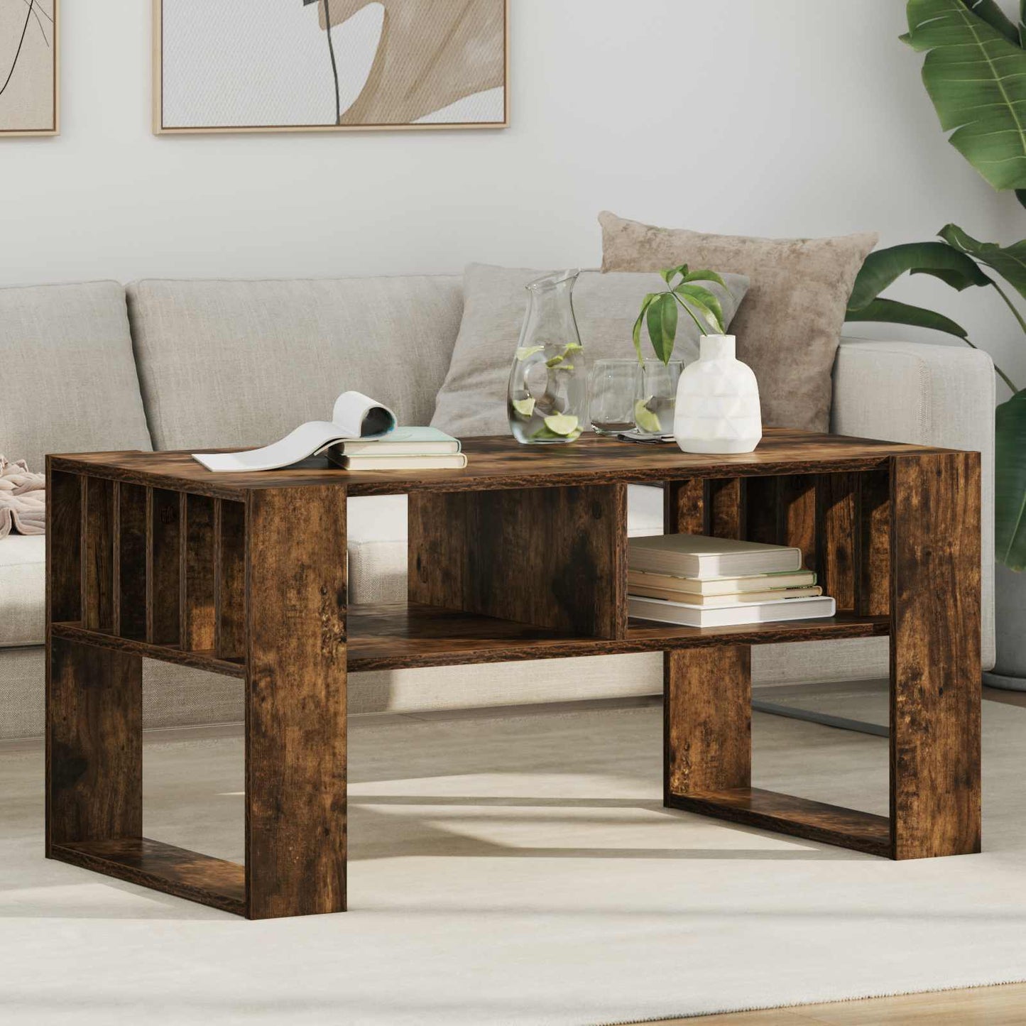 Coffee Table Smoked Oak 92 x 49.5 x 45 cm Engineered Wood