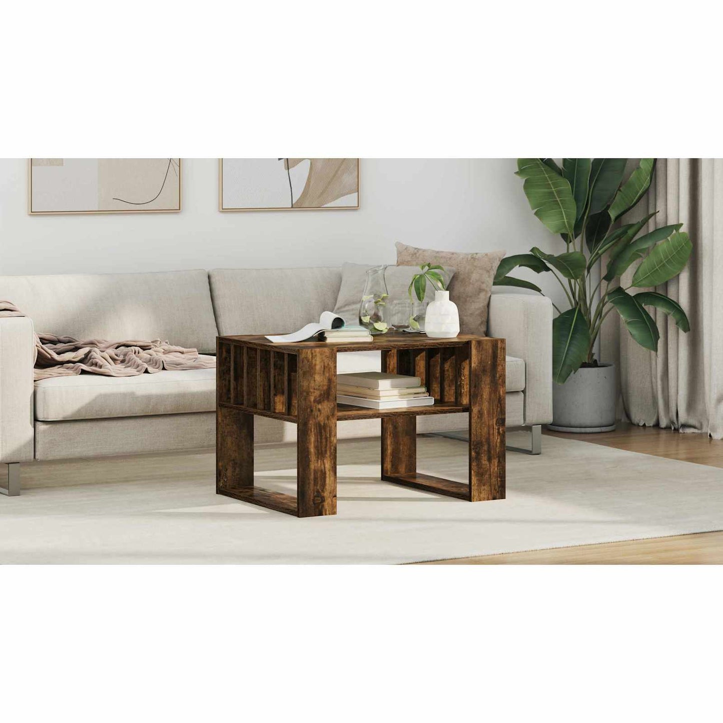 Coffee Table Smoked Oak 66 x 49.5 x 45 cm Engineered Wood