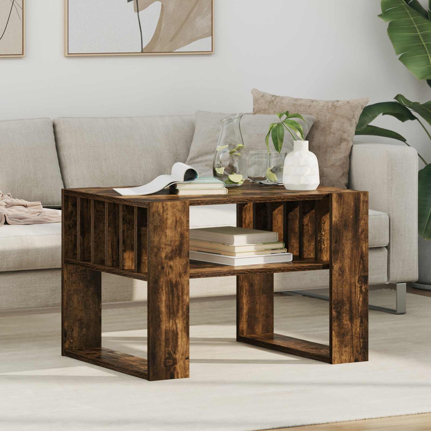 Coffee Table Smoked Oak 66 x 49.5 x 45 cm Engineered Wood