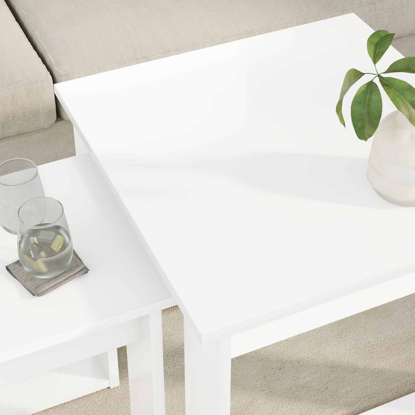 Coffee Table Set 2 pcs White Engineered Wood