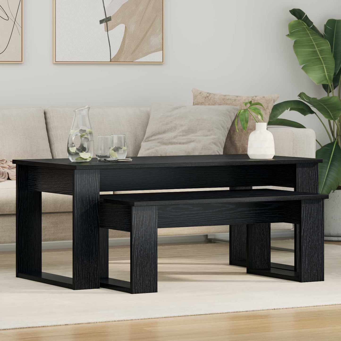 Coffee Table Set 2 pcs Black Oak Engineered Wood