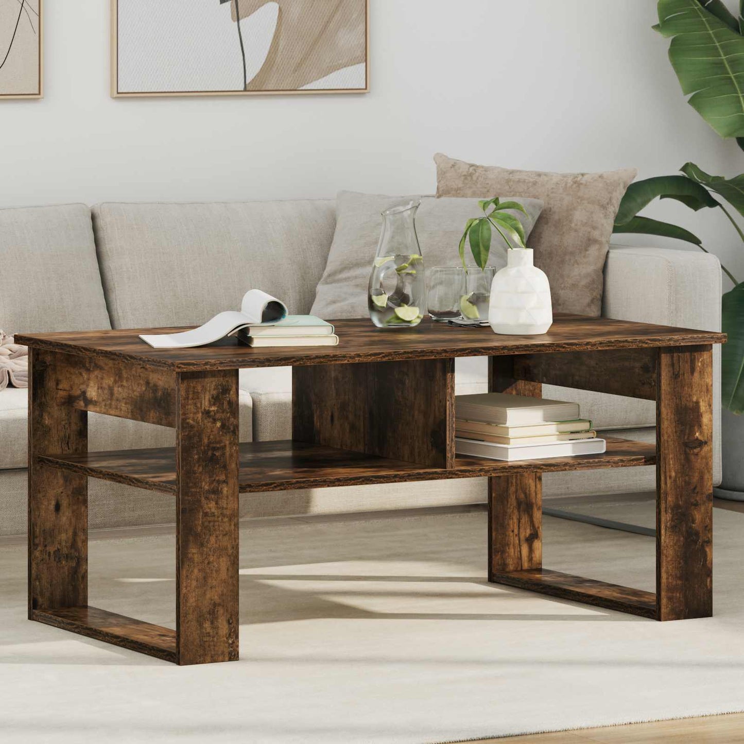 Coffee Table Smoked Oak 96 x 54 x 44 cm Engineered Wood