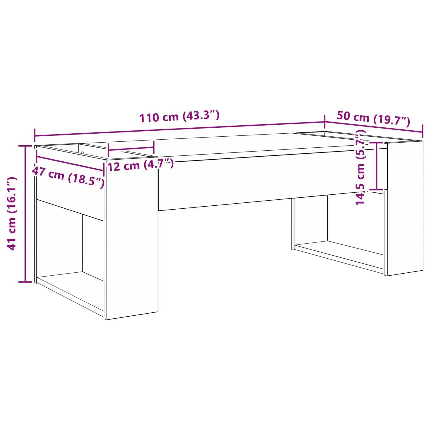 Coffee Table Sonoma Oak 110 x 50 x 41 cm Engineered Wood