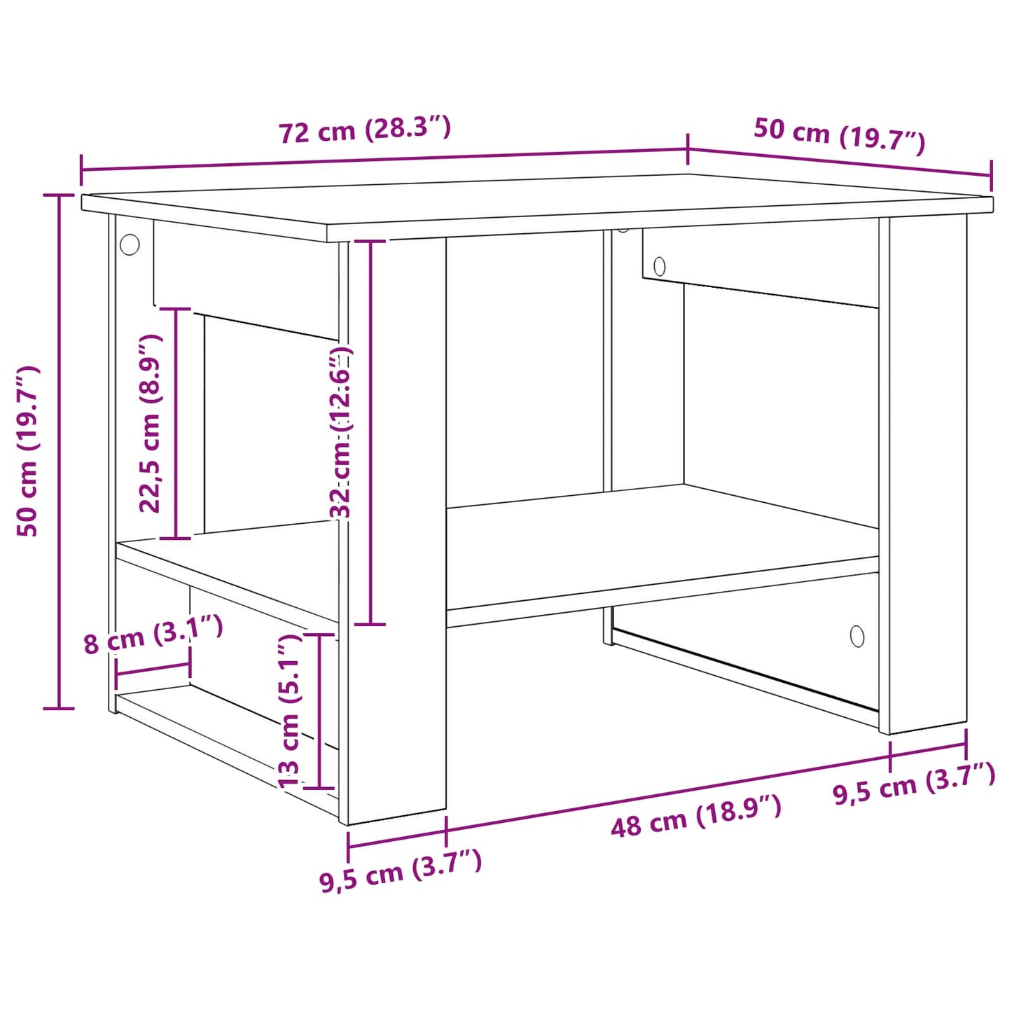 Coffee Table Concrete Grey 72 x 50 x 50 cm Engineered Wood