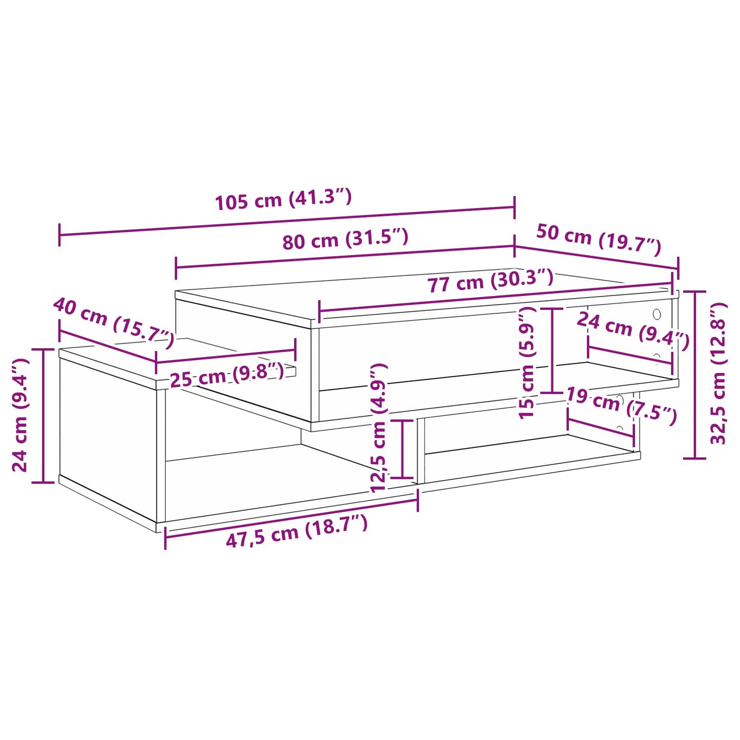 Coffee Table Black Oak 105 x 50 x 32.5 cm Engineered Wood
