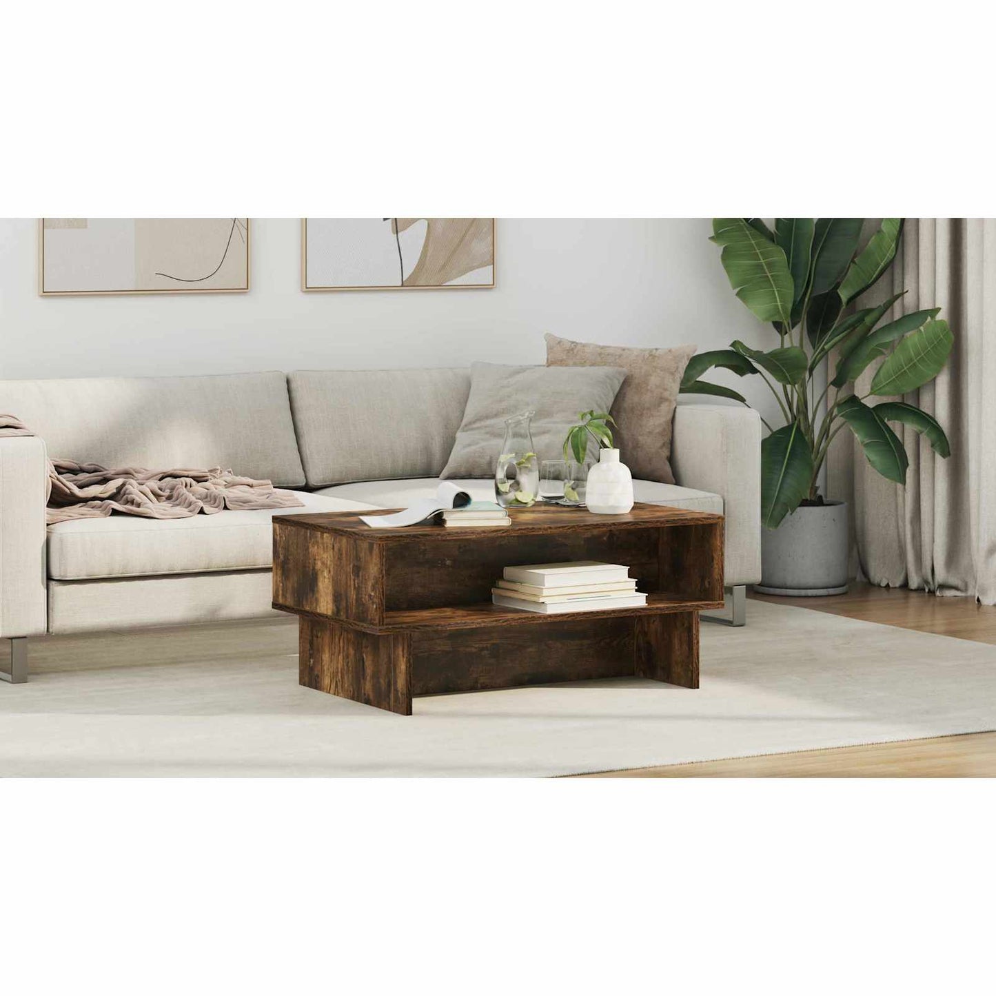 Coffee Table Smoked Oak 80 x 46 x 35 cm Engineered Wood