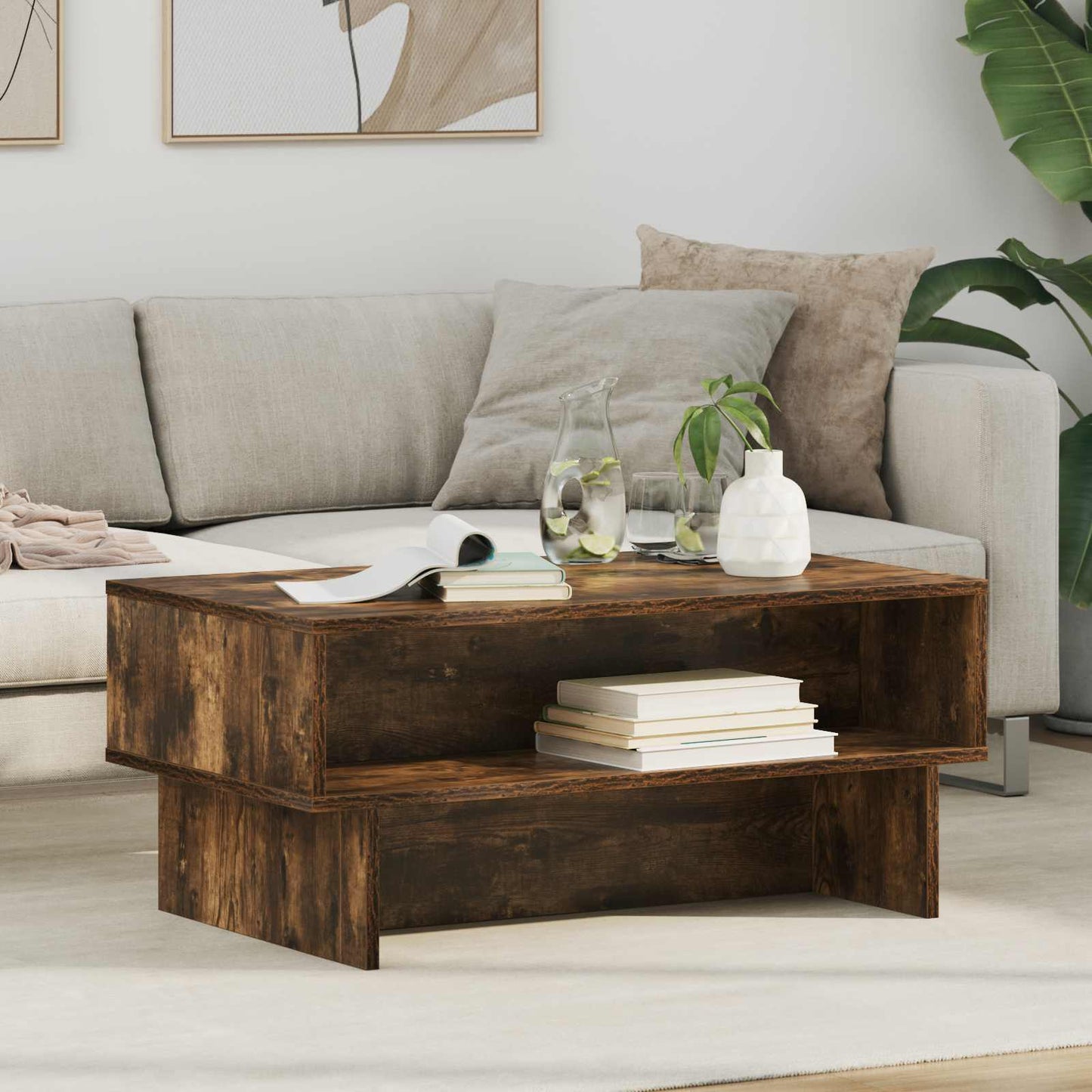 Coffee Table Smoked Oak 80 x 46 x 35 cm Engineered Wood