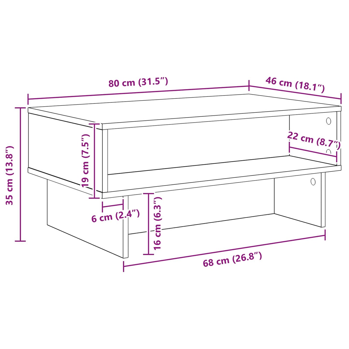 Coffee Table Smoked Oak 80 x 46 x 35 cm Engineered Wood