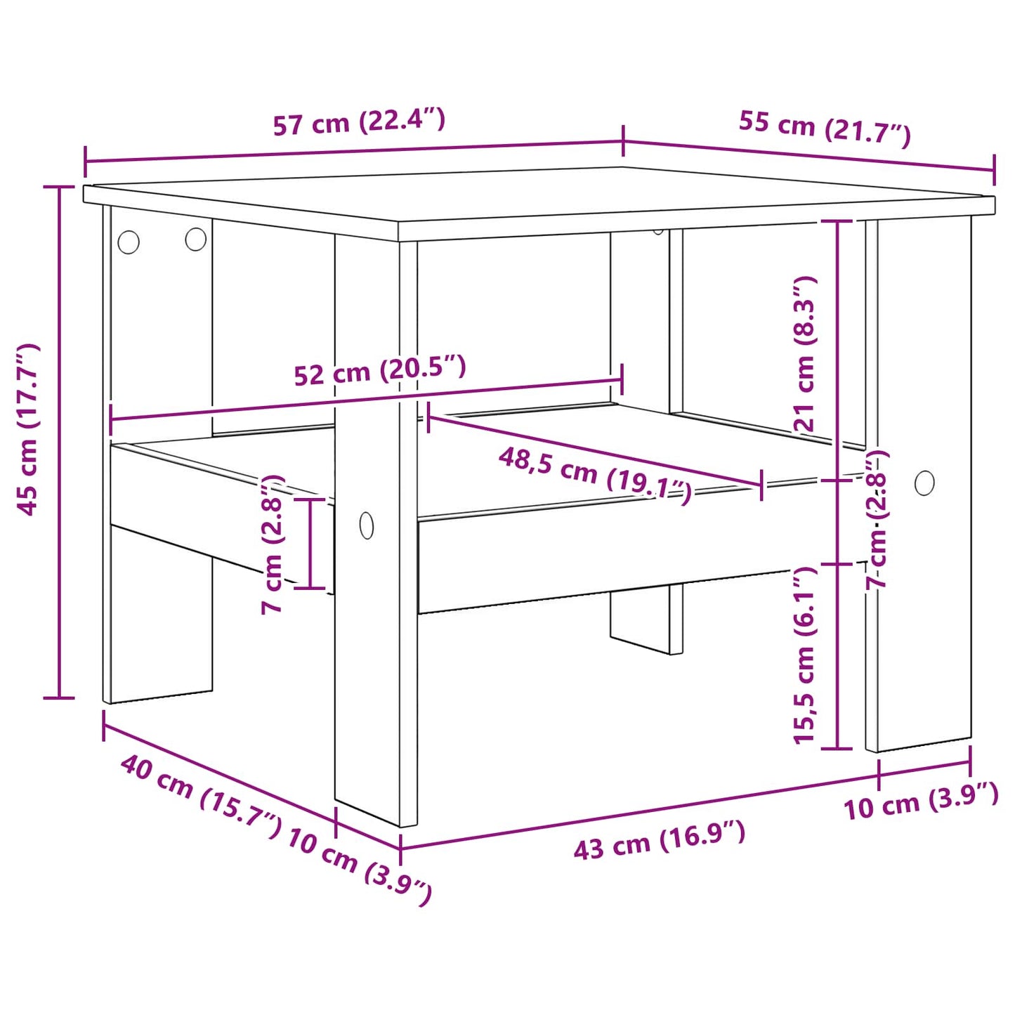 Coffee Table Old Wood 57 x 55 x 45 cm Engineered Wood