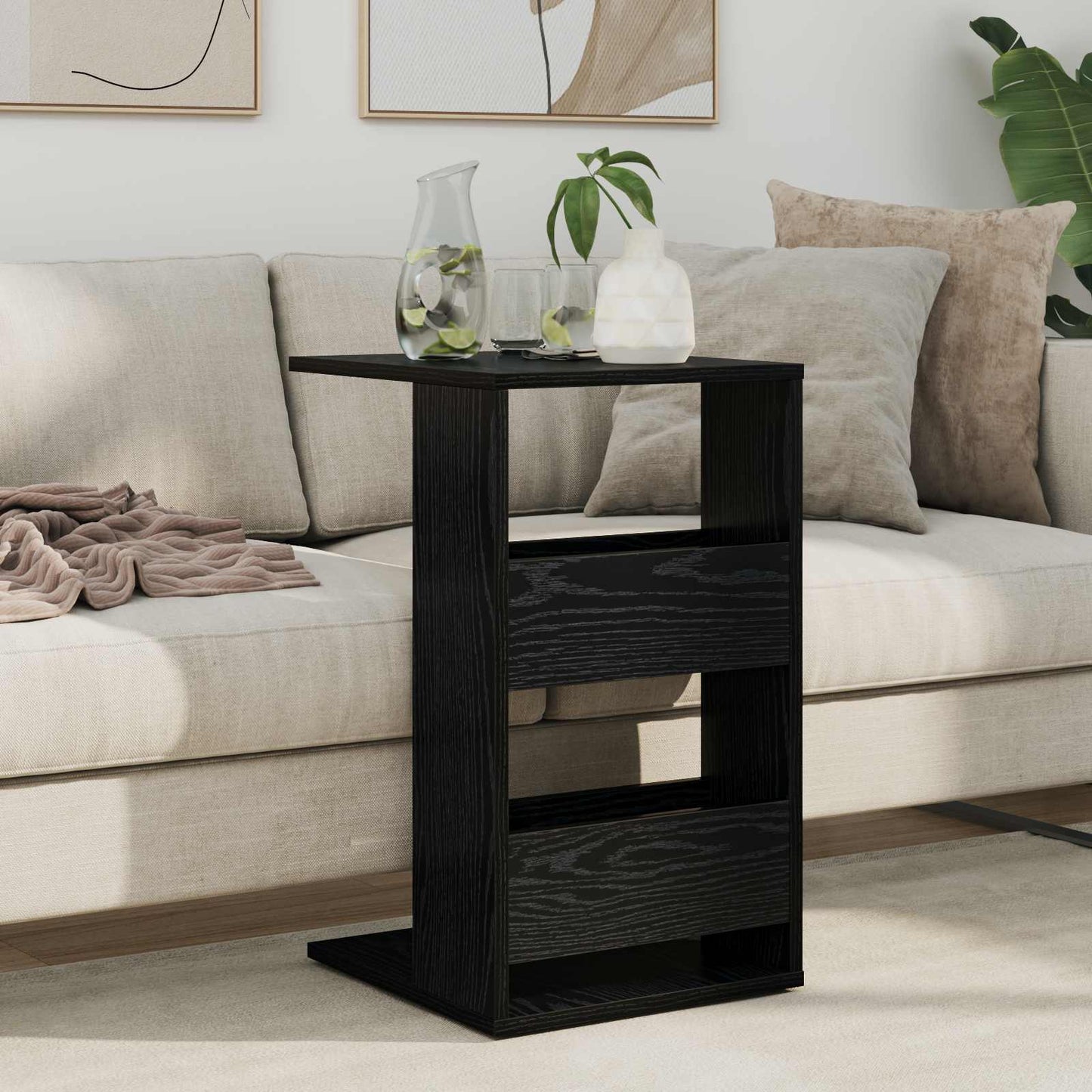 Side Table Black Oak 40 x 35 x 60.5 cm Engineered Wood