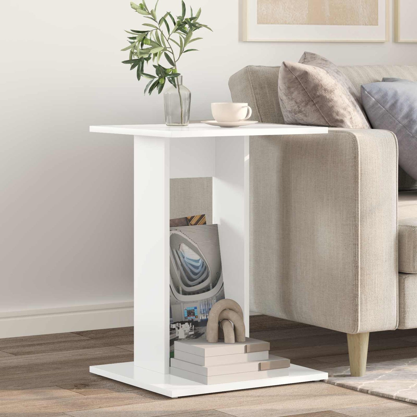 Side Table White 45 x 40 x 62.5 cm Engineered Wood