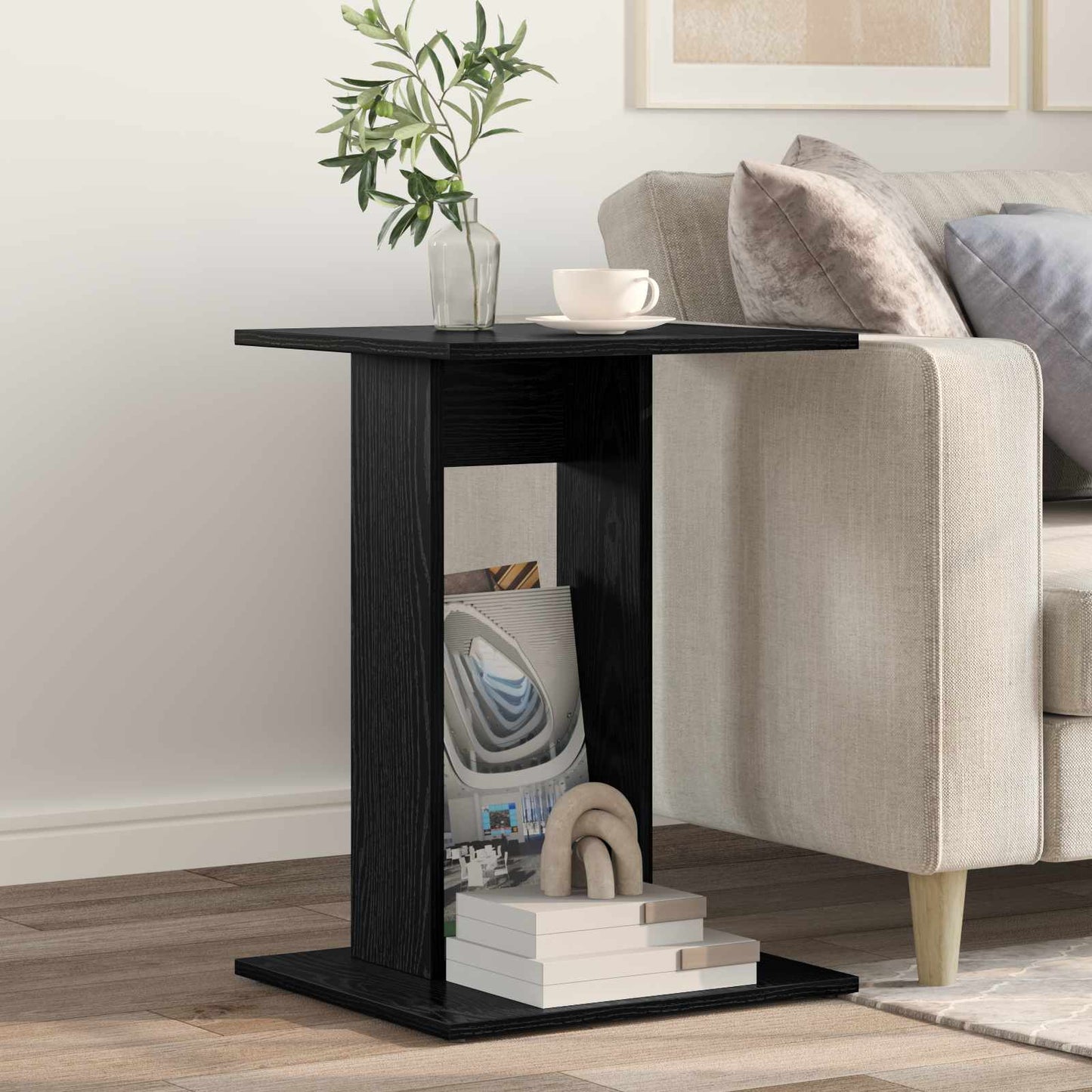 Side Table Black Oak 45 x 40 x 62.5 cm Engineered Wood