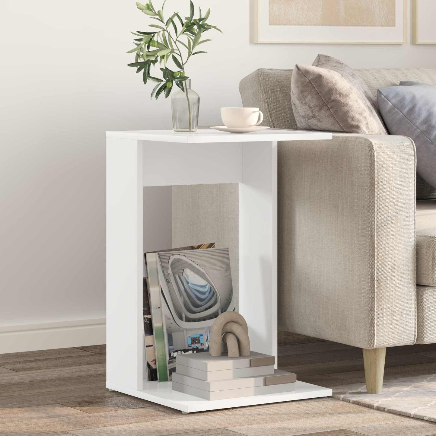 Side Table White 40 x 38 x 62.5 cm Engineered Wood