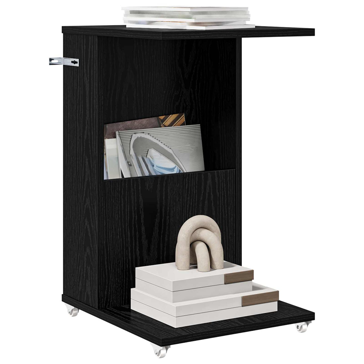 Side Table with Wheel Black Oak 40 x 35 x 60 cm Engineered Wood