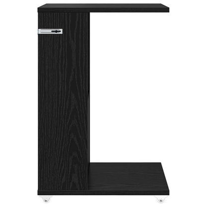 Side Table with Wheel Black Oak 40 x 35 x 60 cm Engineered Wood
