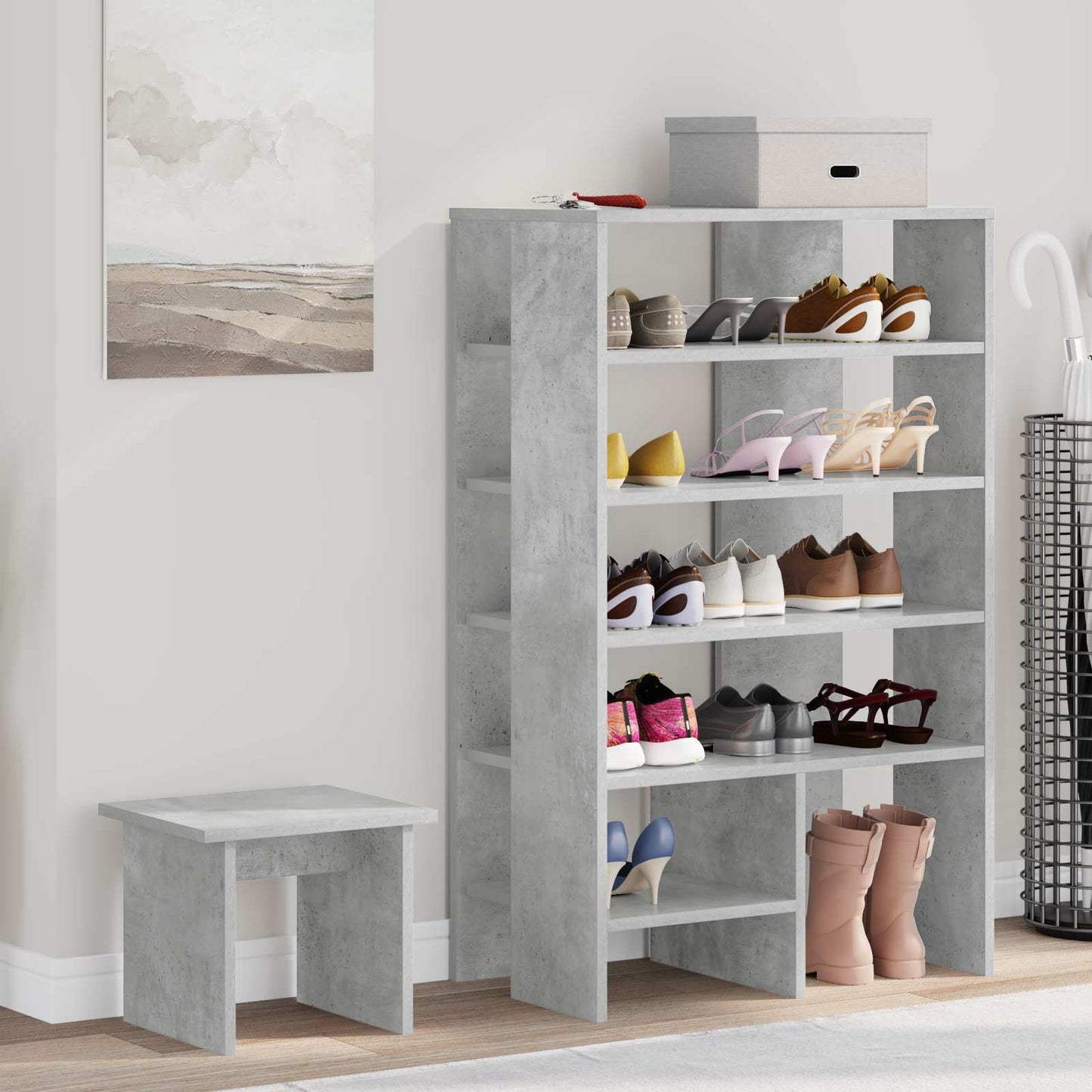 Shoe Cabinet with Shelf 2 pcs Concrete Grey Engineered Wood