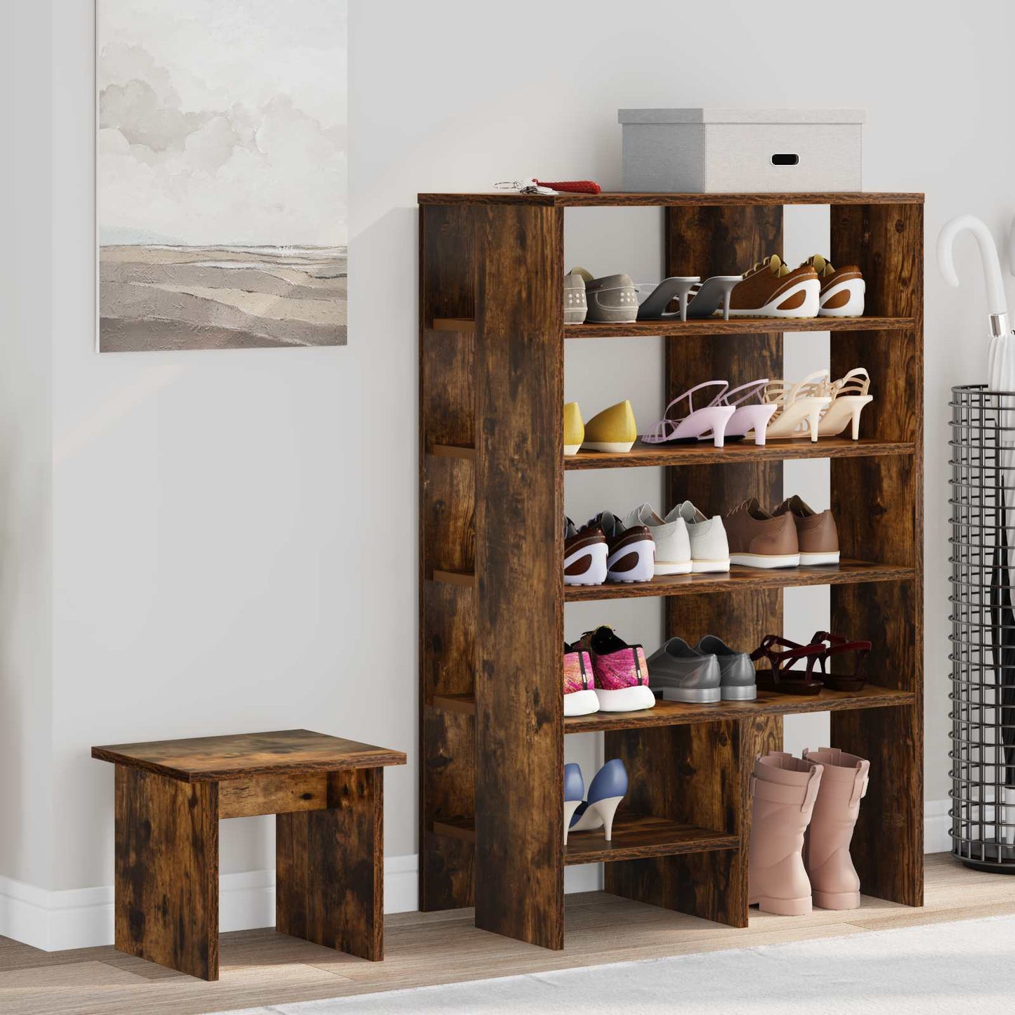 Shoe Cabinet with Shelf 2 pcs Smoked Oak Engineered Wood