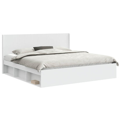 Bed Frame with Storage and Headboard White 200 x 200 cm