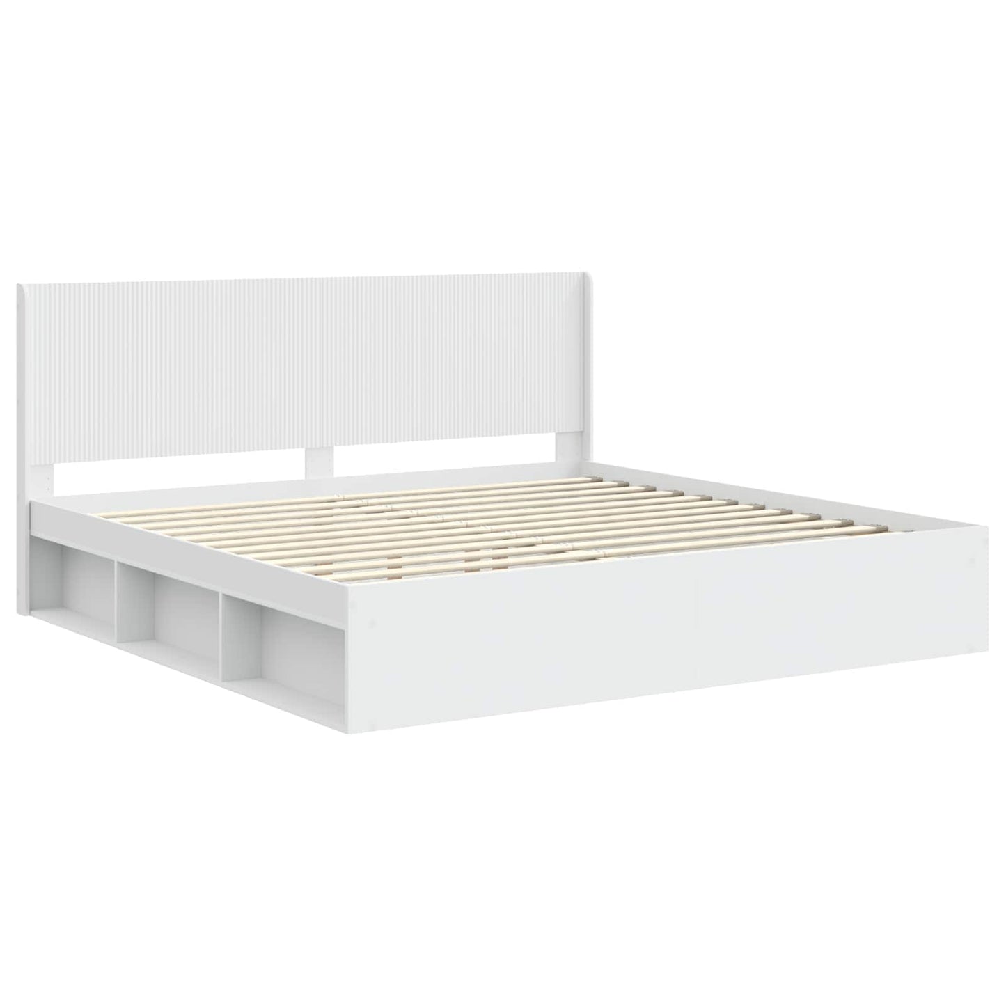 Bed Frame with Storage and Headboard White 200 x 200 cm