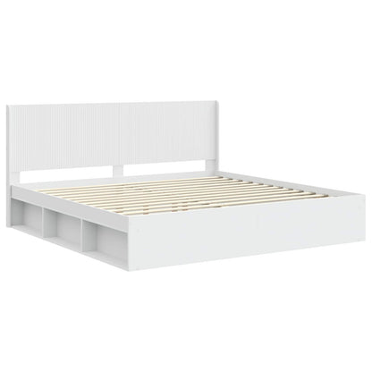 Bed Frame with Storage and Headboard White 200 x 200 cm