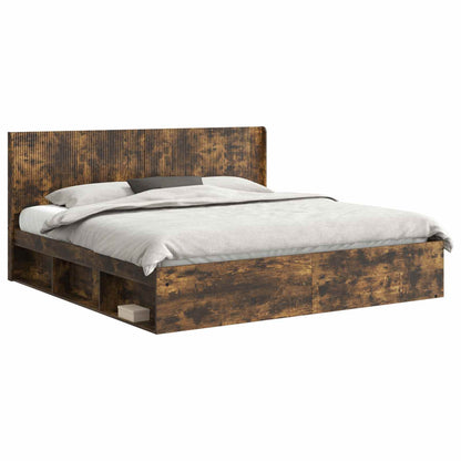 Bed Frame with Storage and Headboard Smoked Oak 200 x 200 cm