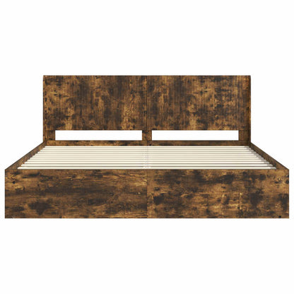 Bed Frame with Storage and Headboard Smoked Oak 200 x 200 cm