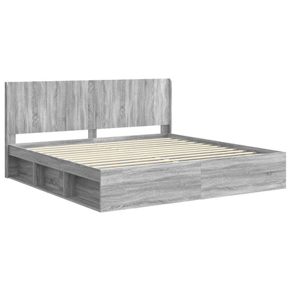 Bed Frame with Storage and Headboard Grey Sonoma 200 x 200 cm