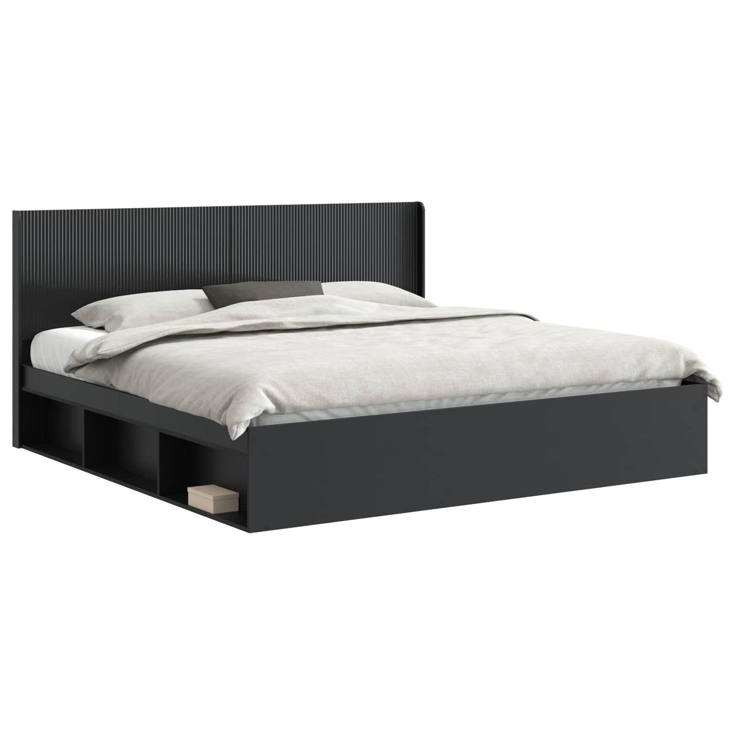 Bed Frame with Storage and Headboard Black 180 x 200 cm