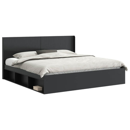 Bed Frame with Storage and Headboard Black 180 x 200 cm