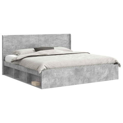 Bed Frame with Storage and Headboard Concrete Grey 180 x 200 cm