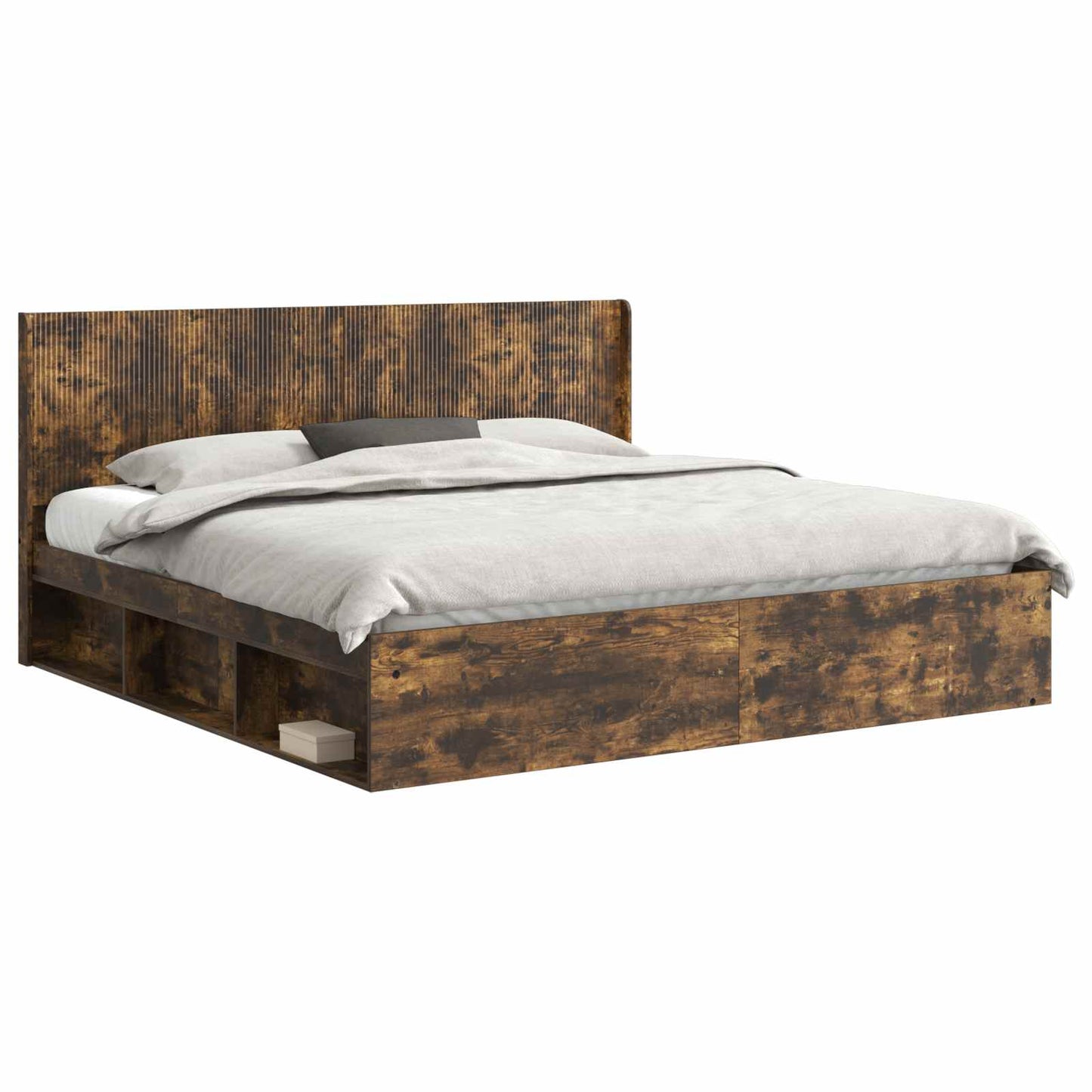 Bed Frame with Storage and Headboard Smoked Oak 180 x 200 cm