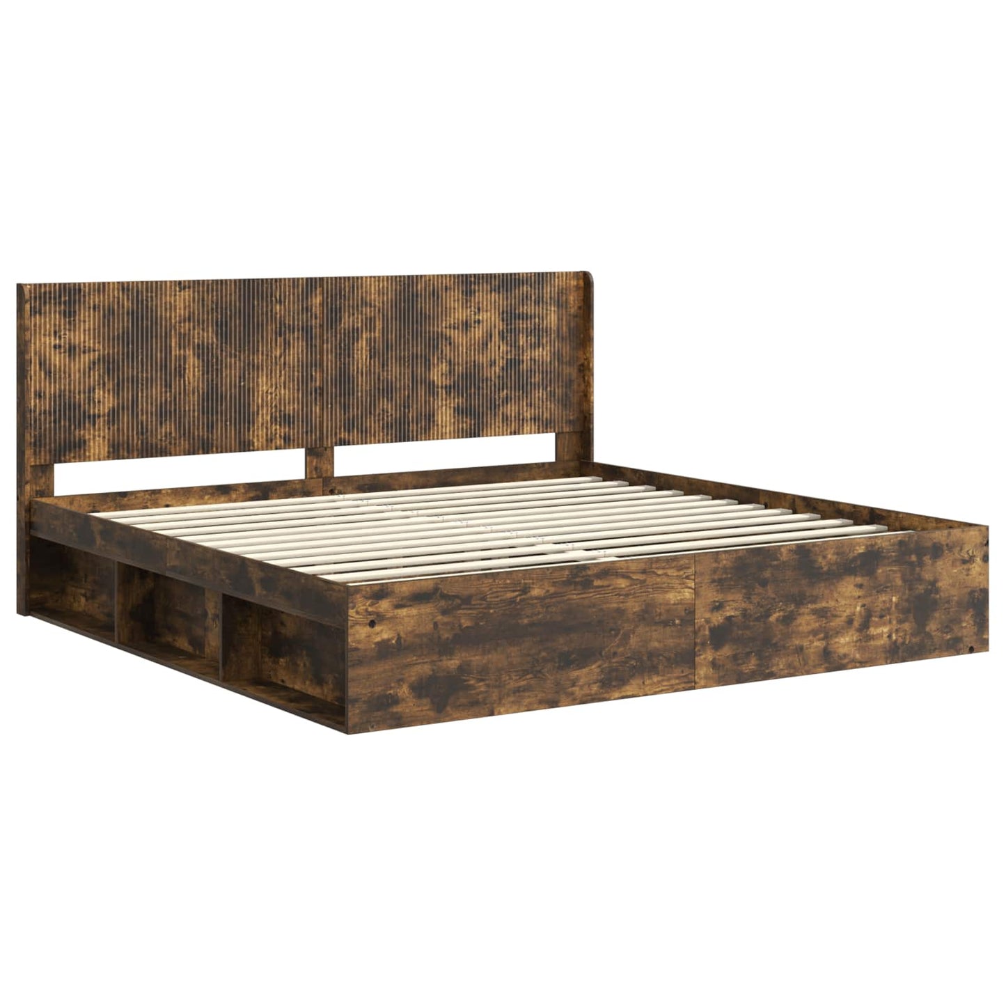 Bed Frame with Storage and Headboard Smoked Oak 180 x 200 cm