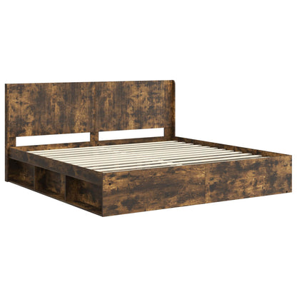 Bed Frame with Storage and Headboard Smoked Oak 180 x 200 cm